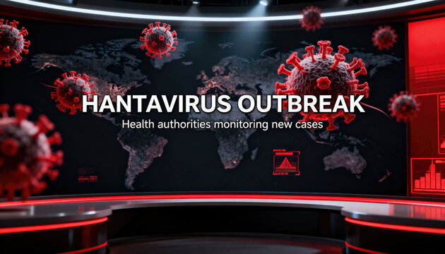 Hantavirus outbreak monitoring with virus particles and global map on digital screen
