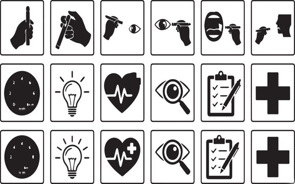 Medical Penlight and Eye Exam Vector Icon Set