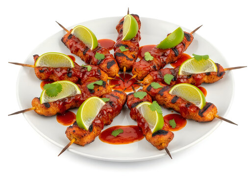 Grilled skewers with marinated vegetables and meat chunks