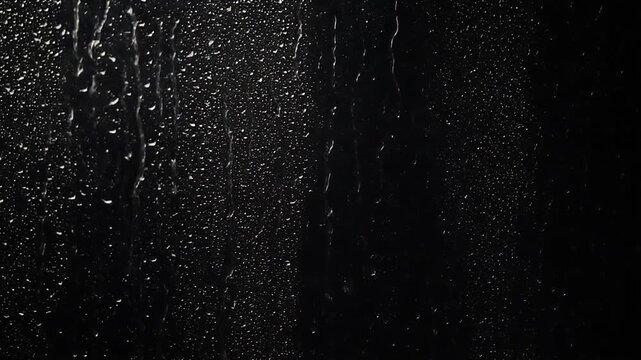 Raindrops on Dark Window Surface Abstract Motion Background