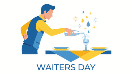 Fototapeta premium Professional Waiter Serving a Drink for Waiters Day Illustration