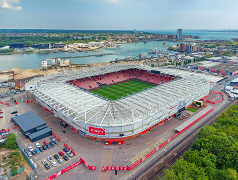 Southampton, Hampshire. United Kingdom. 05.09.2026 Southampton Football Club, St Mary's Stadium. Aerial Image. 9th May 2026.