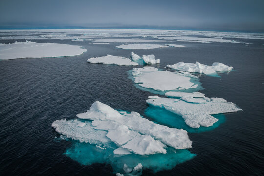 Floating Sea Ice and Arctic Landscape in Svalbard Norway Polar Ocean