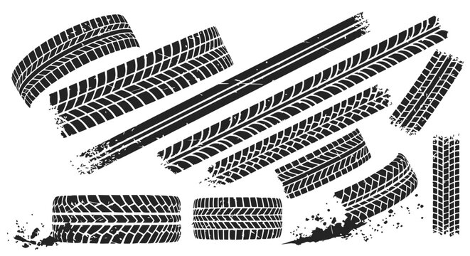 Tire Tracks Collection: Rugged Tread Patterns and Mud Splatter Graphics