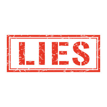 A red rectangular stamp with the word LIES printed in white capital letters is shown.