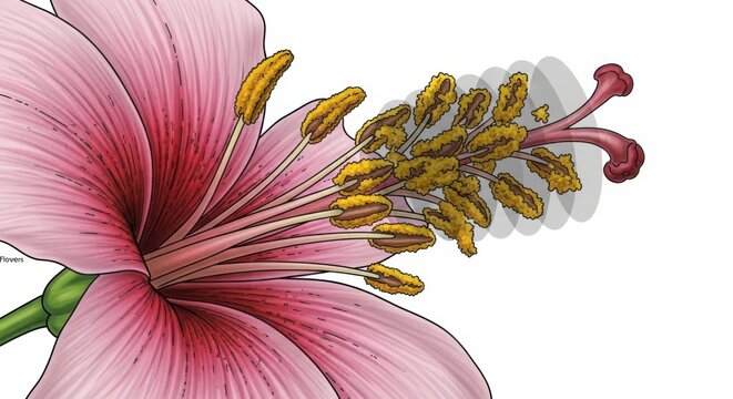 Hibiscus Blossom's Intricate Anatomy A Botanical Exploration Showing Pollen Structure and Floral Composition Perfect for Educational Purposes and Springtime Themes 3D Rendering Artwork