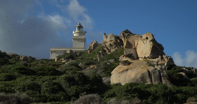 The lighthouse of Capo Testa in Sardinia, Italy.