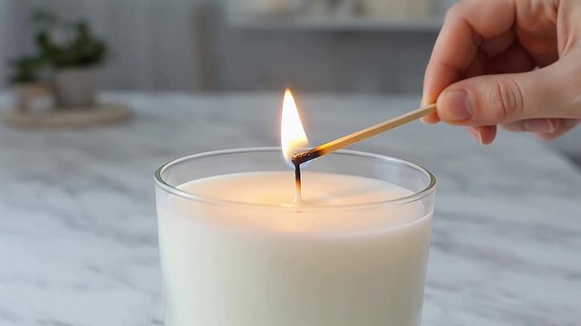 Hand lighting a candle with match ideal for sleek commercial backgrounds and title sequences