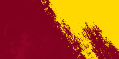 Vector background with burgundy and yellow gold grunge texture. Abstract two tone design, rough brushstroke divide. Ideal for bold banners, classic themes or sports concepts © Subi