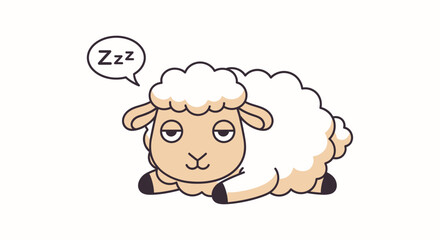 Cute Sleeping Sheep Cartoon Character, Tired Animal Illustration, Zzz © Bakul