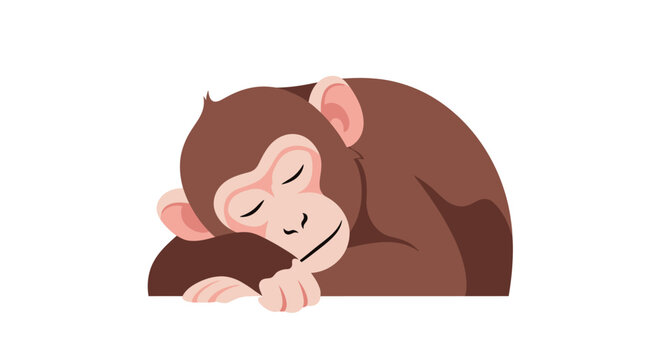 Cute Monkey Sleeping Peacefully on White Background - Adorable Animal Illustration