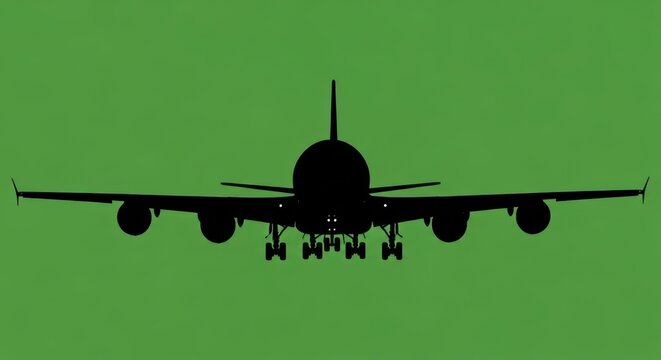 Dramatic Jet Silhouette Art Commercial Aviation Transport on Green for Travel Concept; Powerful Wingspan Aircraft Design; Symbolizing Journeys  Global Connectivity (187)