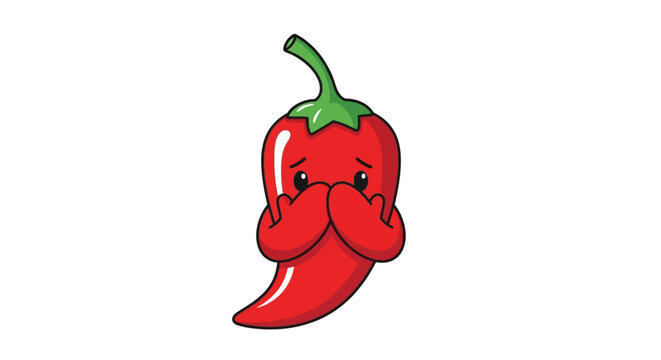 Cute cartoon chili pepper character feeling shy and embarrassed