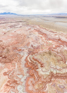 Aerial abstract view rock formations in Hanksville, Utah, USA.
