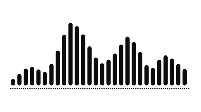 Smooth, rounded audio equalizer bars displaying sound frequency and volume on an isolated white background.