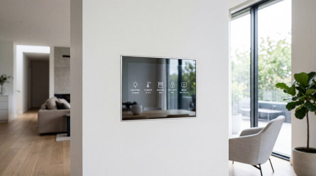 Contemporary Glass Touch Electrical Box On Matte Wall Sleek Smart Home Technology Product Photo