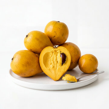 Rich Canistel Egg Fruit With Golden Creamy Texture Architectural Arrangement Premium Tropical Food Photography