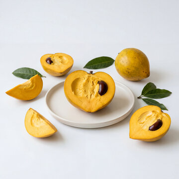 Golden Canistel Egg Fruit Arrangement with Creamy Texture for Exotic Tropical Food Photography