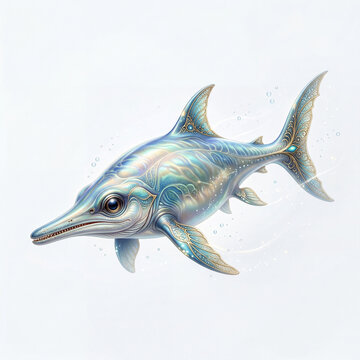 Luxurious Ichthyosaurus With Smooth Skin And Large Eyes In Ethereal Underwater Prehistoric Elegance