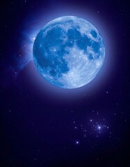 Fototapeta premium A stunning blue glowing full moon in the dark starry night sky.