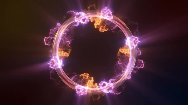 Fiery Energy Ring Portal Swirling Abstract Digital Animation