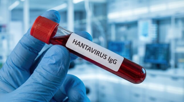 Hantavirus IgG antibody test in a lab setting, highlighting viral detection, immune response, and epidemiological studies.