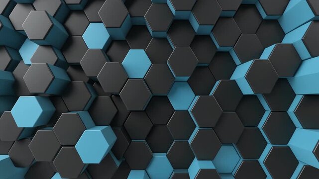 Abstract Hexagon Grid Motion: Black and Blue 3D Geometric Pattern Loop