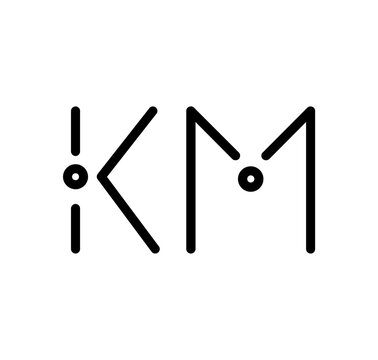 KM letter initials black colored with modern font
