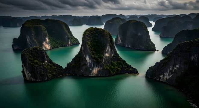 Ha Long Bay limestone karsts and emerald waters seascape vista