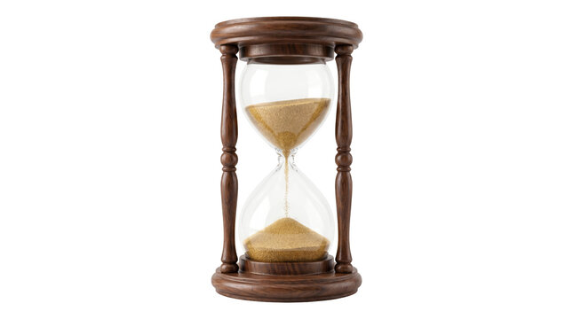 Wooden hourglass with sand on a completely transparent background