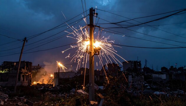 Damaged Power Pole Sparks Dangerously at Night