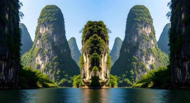 Stunning limestone karsts river view in Southeast Asia Vietnam