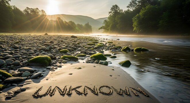 Sunrise river writing unknown secret message nature landscape