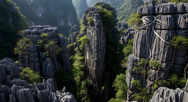 Towering limestone karsts and jungle canopy in China