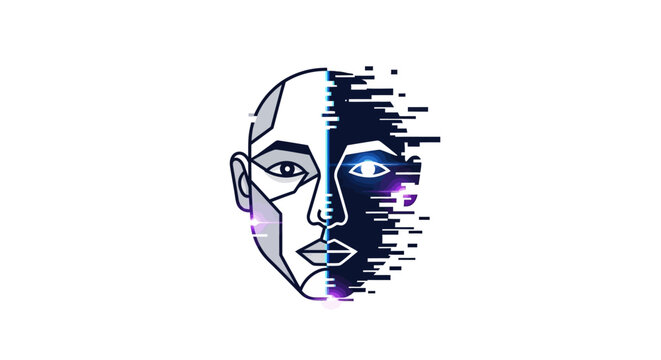Glitch art illustration of a face.