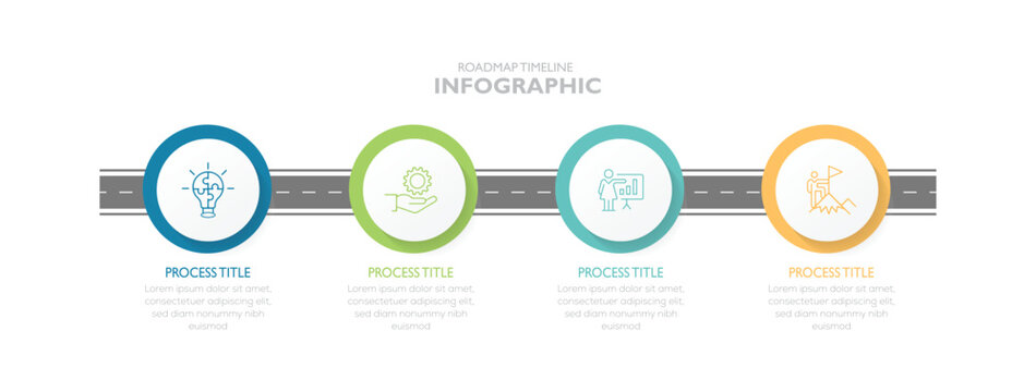 Road map infographic template. Business data visualization. Timeline with 4 steps, options. Business concept design with icon. 