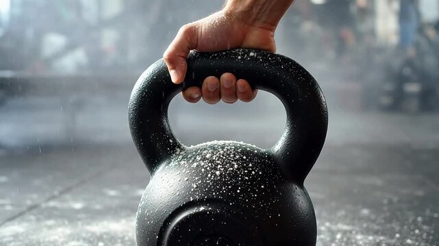 Hand gripping kettlebell in gym symbolizing modern living and personal growth
