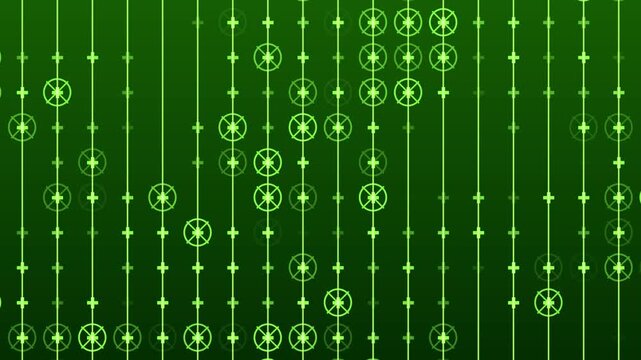 Abstract Green Digital Grid with Circles and Plus Signs