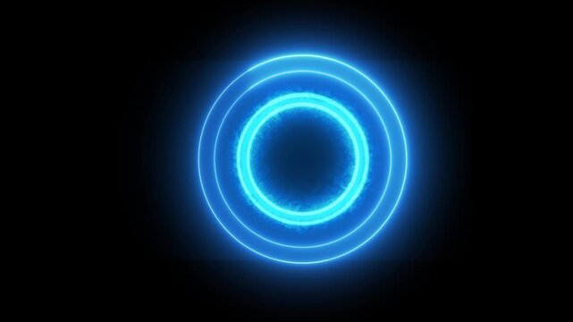 Glowing Blue Neon Circles on Black Background - Abstract Energy Effect