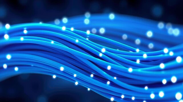 Digital Connectivity: An abstract rendering of interconnected cables pulses with ethereal light. Illustrating the invisible network of data.