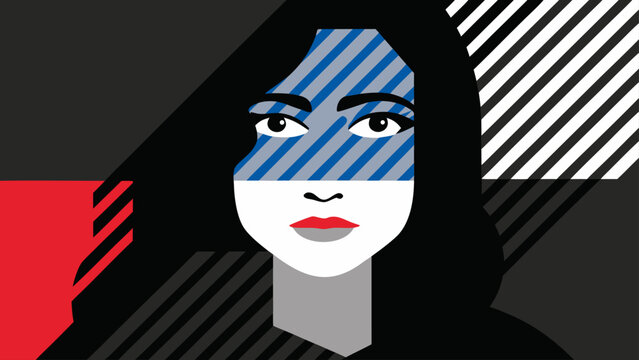 Geometric woman portrait colored stencil vector art