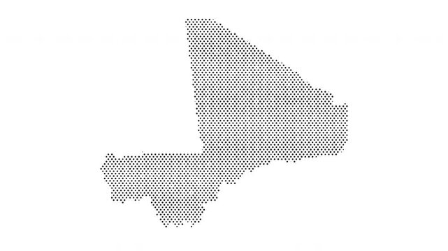 Mali map from particles, dots. Digital silhouette. Abstract animation background.