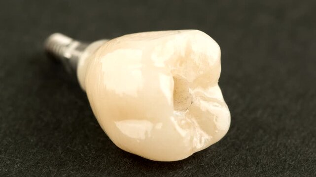 ceramic dental crown for fixation on  dental implant isolation on black background