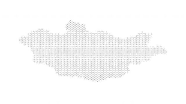 Mongolia map from particles, dots. Digital silhouette. Abstract animation background.