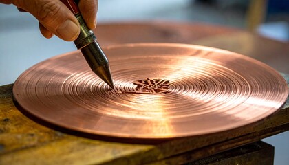 Obraz premium Hand etching intricate patterns into a copper plate with precision tool