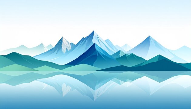 Geometric mountain range reflected in calm water at dusk