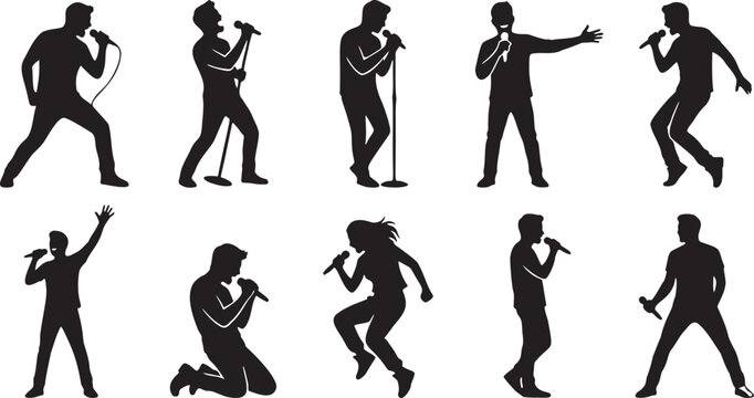 WebLive Vocalist Performance Silhouettes - 10 Professional Singer Poses.