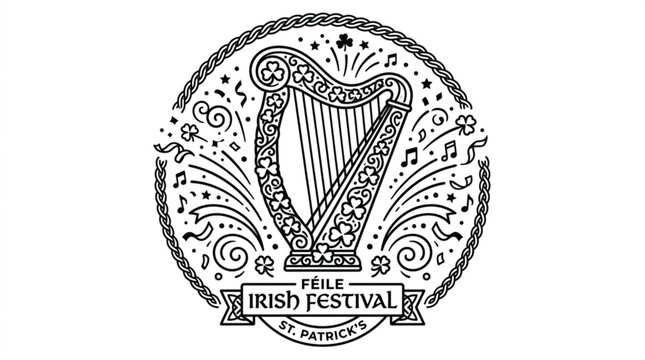 Irish festival icon with shamrock and harp symbolizing st patrick's day celebration