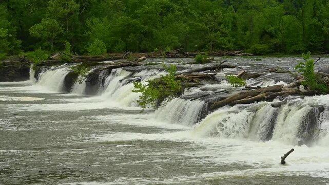 Log Jams Over Sandstone Falls in New River Gorge National Park