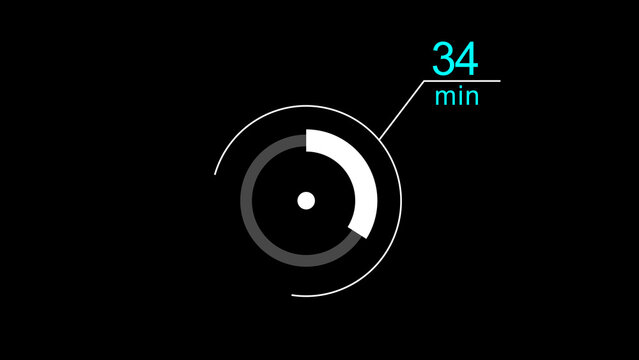 34 min clock loading icon illustration. Digital and analog clock 34 minutes isolated on white background. and creating a stunning illustration.4k illustration.
